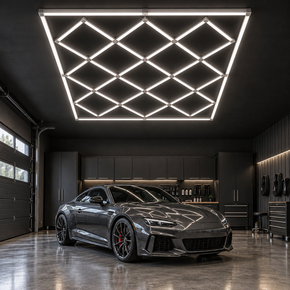Lighting inspiration for a garage or showroom