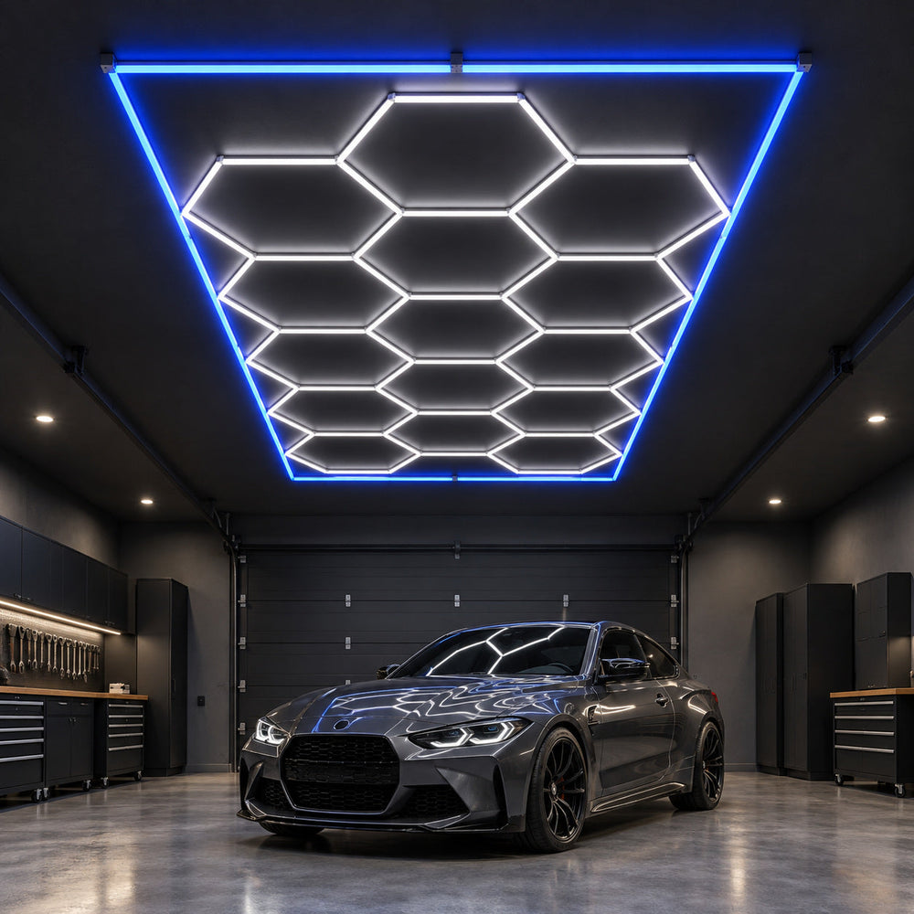 Lighting inspiration for a garage or showroom