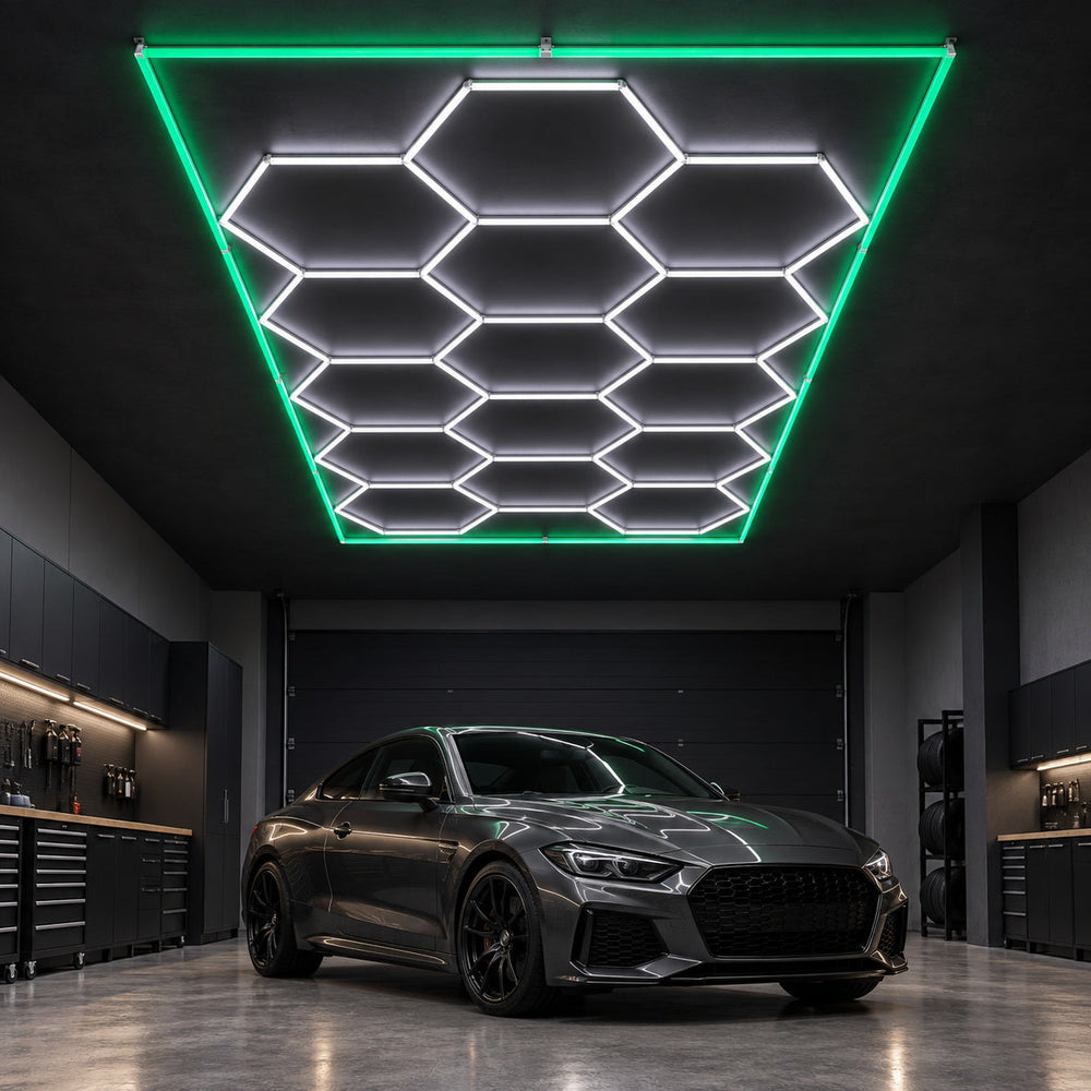 Lighting inspiration for a garage or showroom