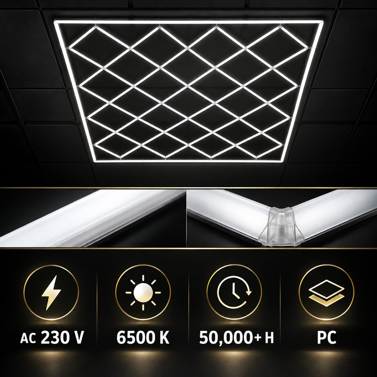 Diamond Grid LED Ceiling Light — White
