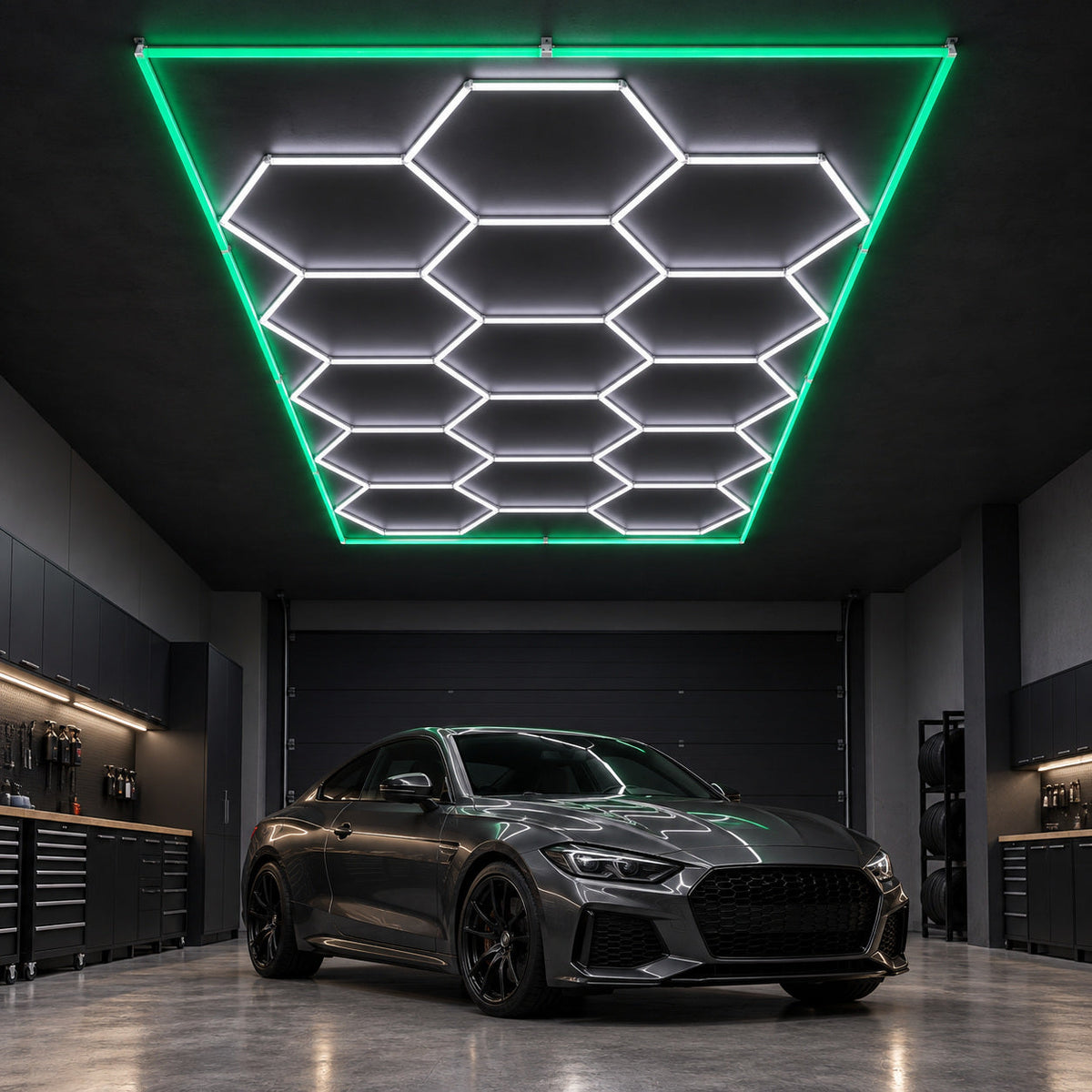 Hexagon LED Ceiling Light — Green