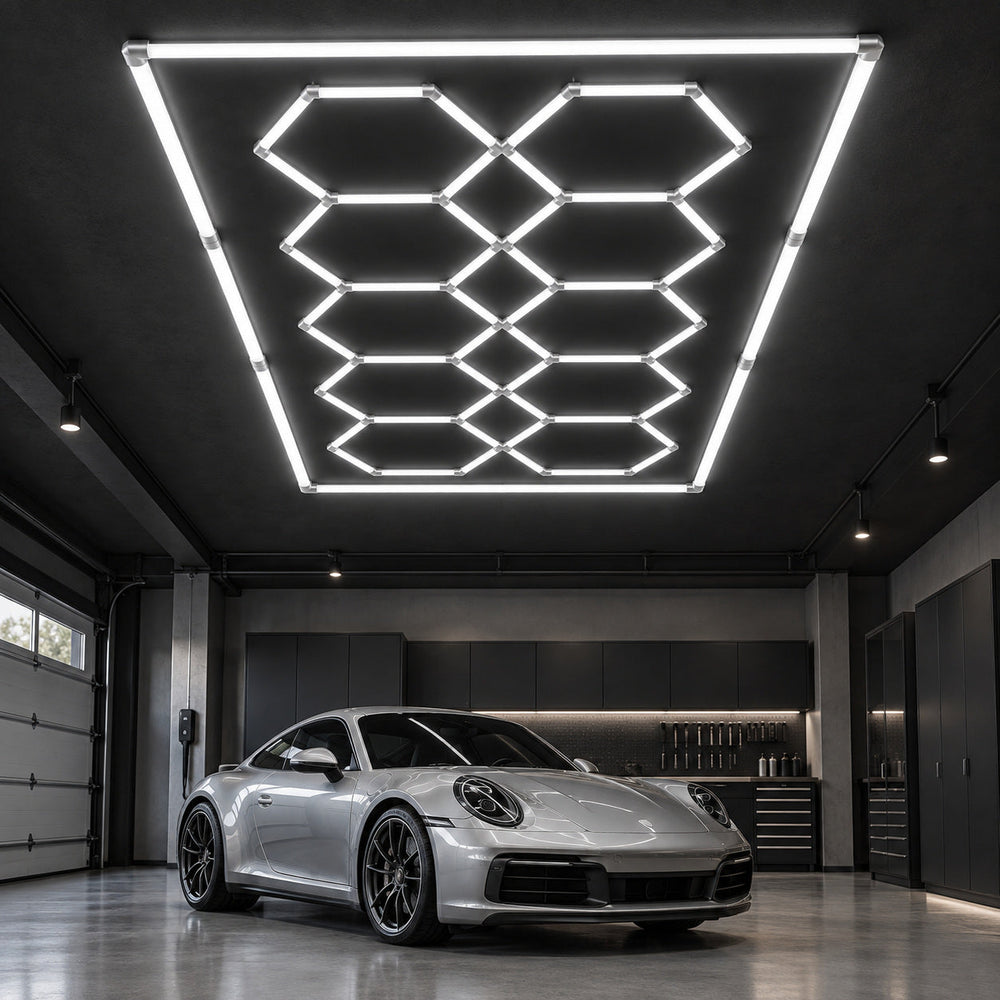 Lighting inspiration for a garage or showroom