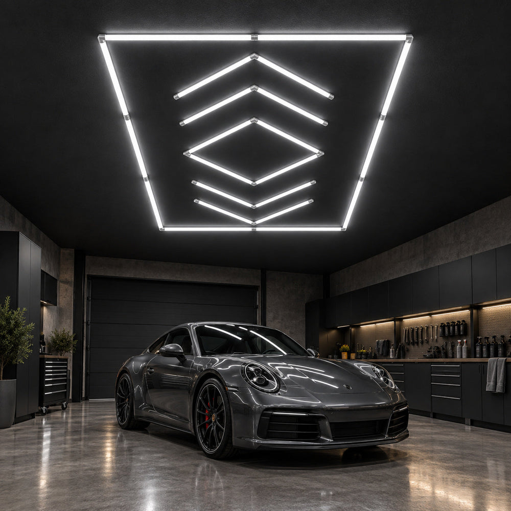 Lighting inspiration for a garage or showroom