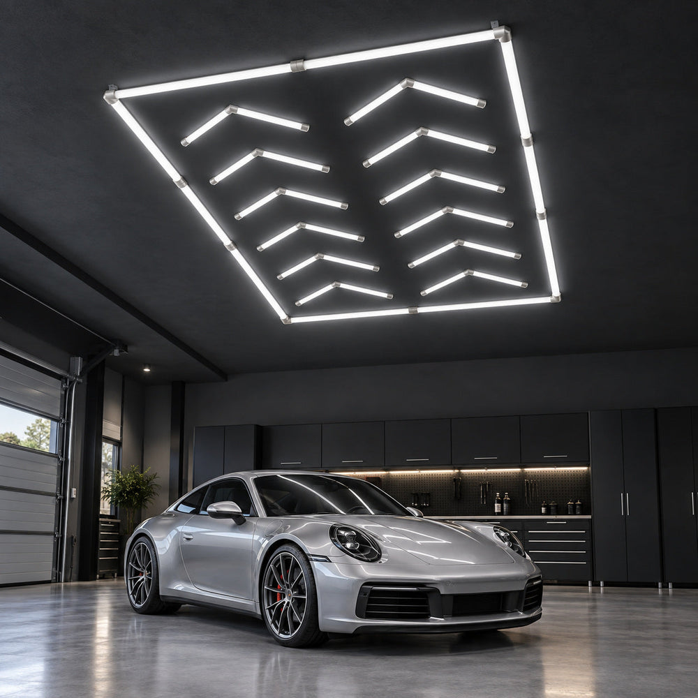 Lighting inspiration for a garage or showroom